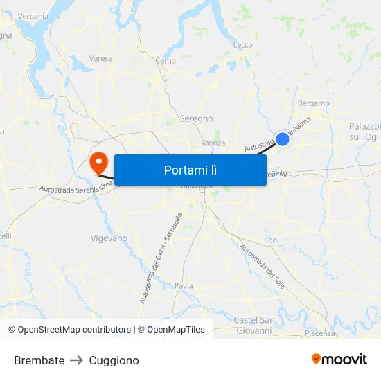 Brembate to Cuggiono map
