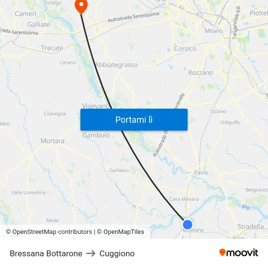 Bressana Bottarone to Cuggiono map