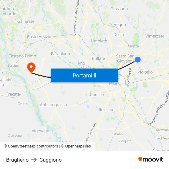Brugherio to Cuggiono map
