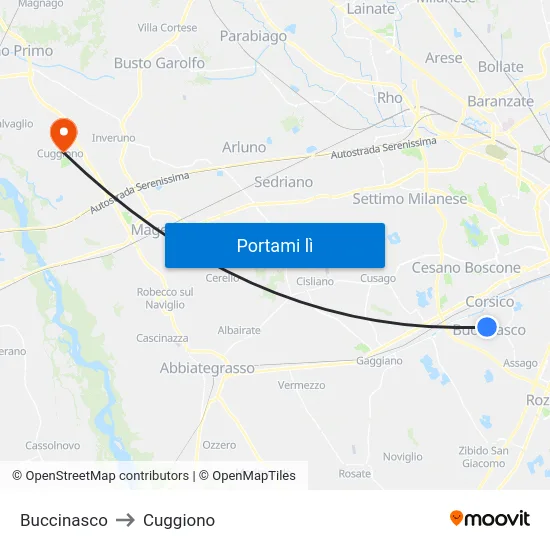 Buccinasco to Cuggiono map