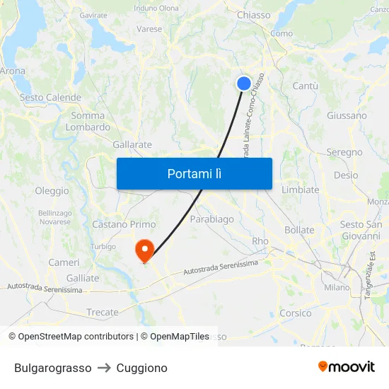 Bulgarograsso to Cuggiono map