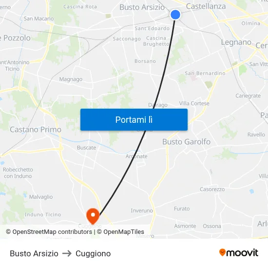Busto Arsizio to Cuggiono map