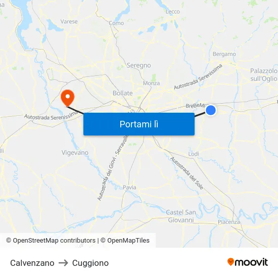 Calvenzano to Cuggiono map