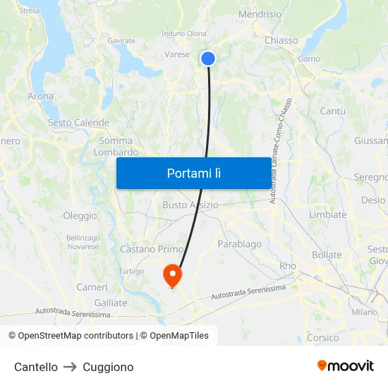 Cantello to Cuggiono map