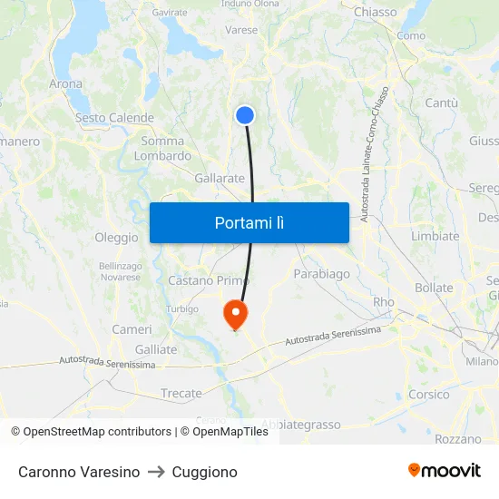 Caronno Varesino to Cuggiono map