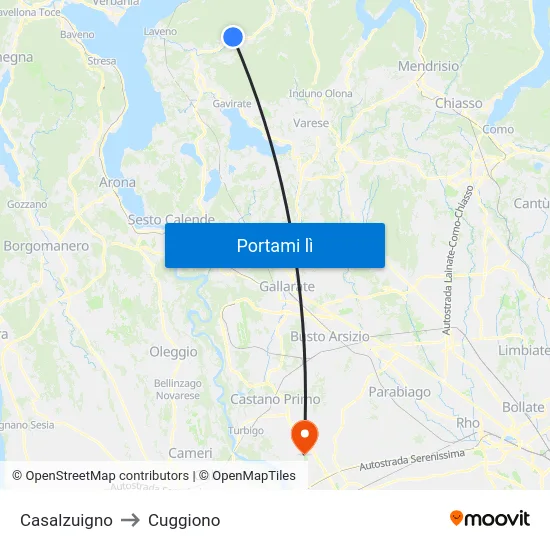 Casalzuigno to Cuggiono map