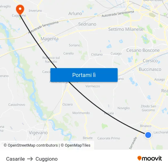 Casarile to Cuggiono map