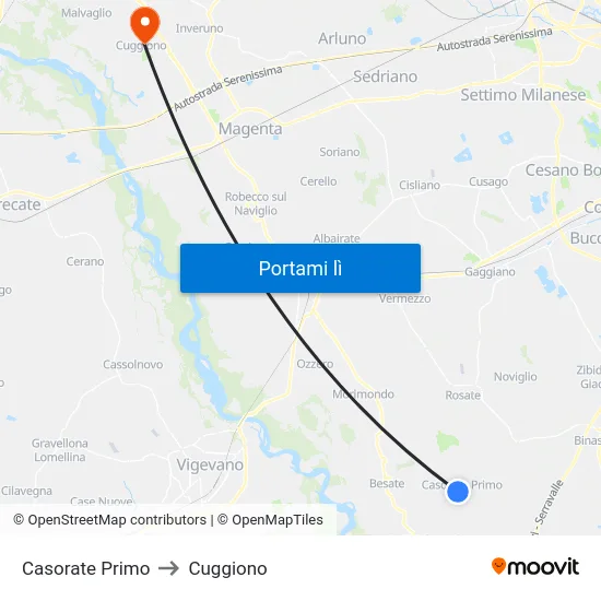 Casorate Primo to Cuggiono map