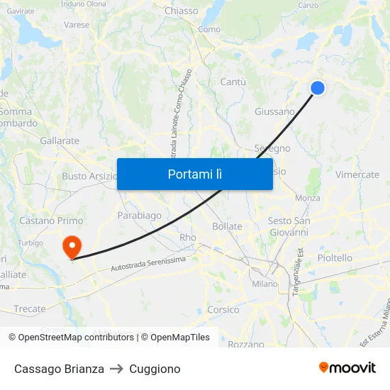 Cassago Brianza to Cuggiono map