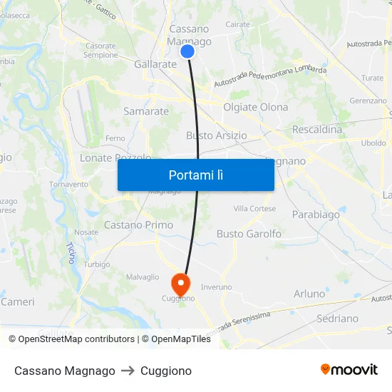 Cassano Magnago to Cuggiono map