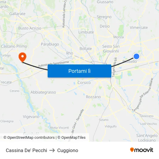 Cassina De' Pecchi to Cuggiono map