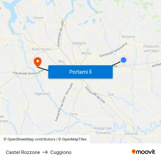 Castel Rozzone to Cuggiono map