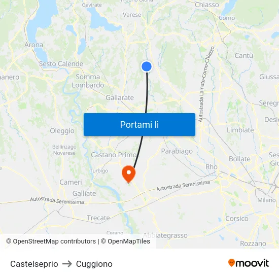 Castelseprio to Cuggiono map