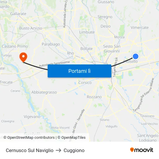Cernusco Sul Naviglio to Cuggiono map