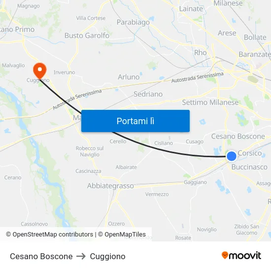 Cesano Boscone to Cuggiono map
