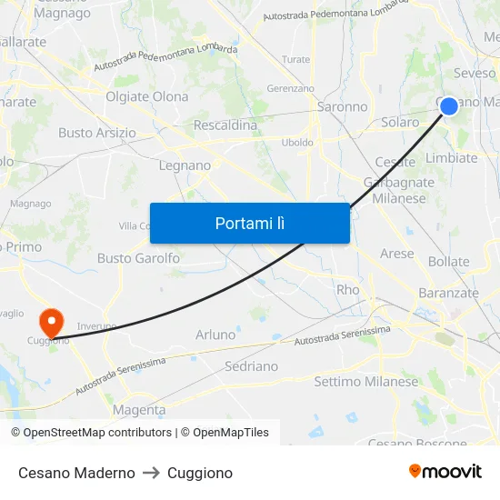 Cesano Maderno to Cuggiono map