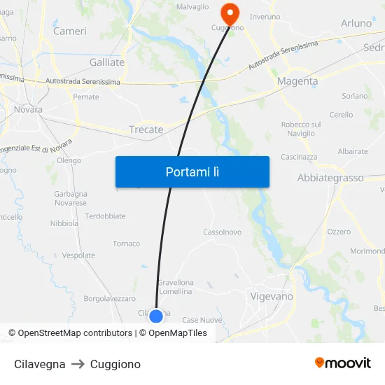Cilavegna to Cuggiono map