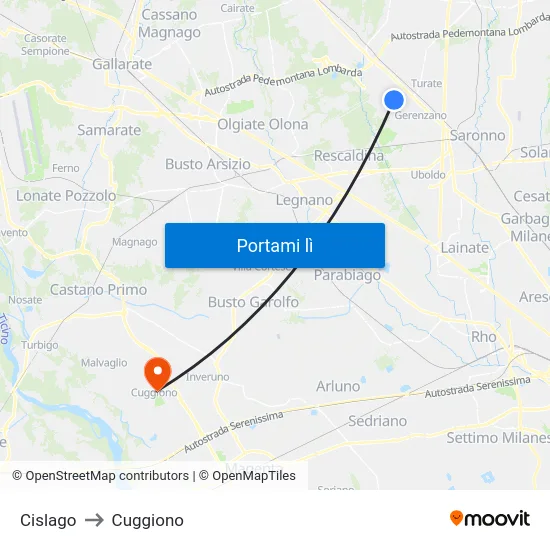 Cislago to Cuggiono map