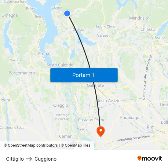 Cittiglio to Cuggiono map