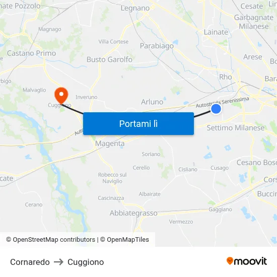 Cornaredo to Cuggiono map