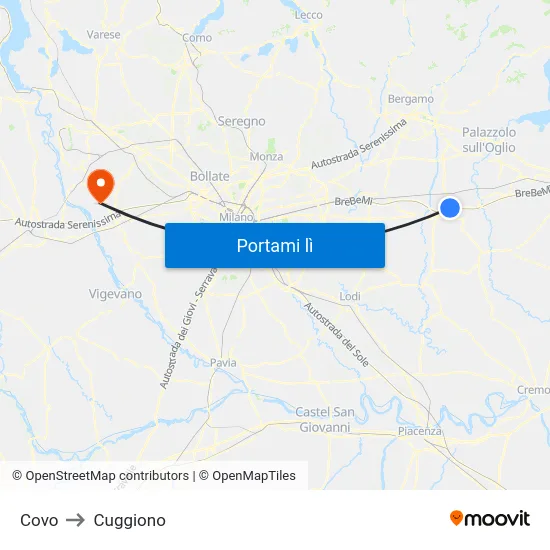 Covo to Cuggiono map