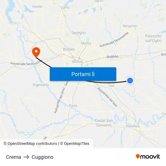 Crema to Cuggiono map