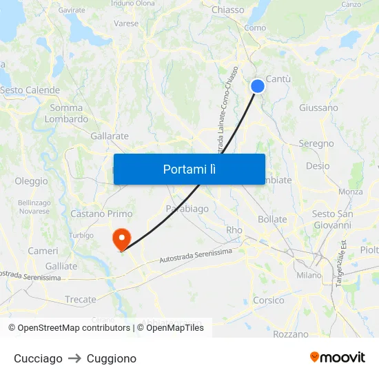 Cucciago to Cuggiono map