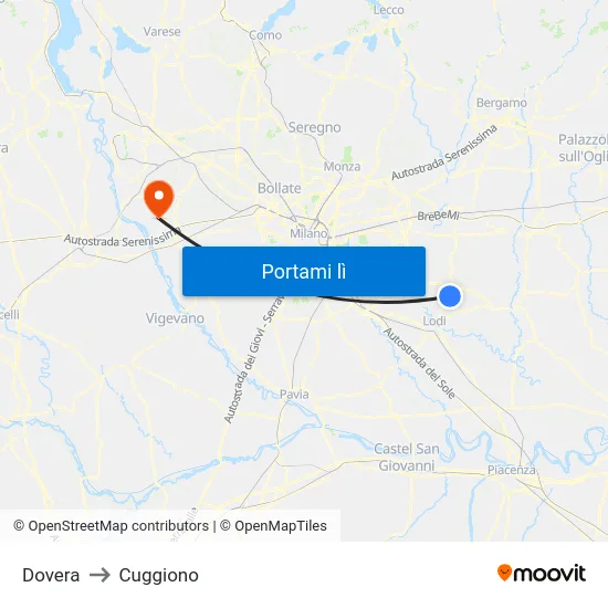Dovera to Cuggiono map