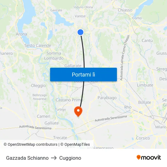 Gazzada Schianno to Cuggiono map