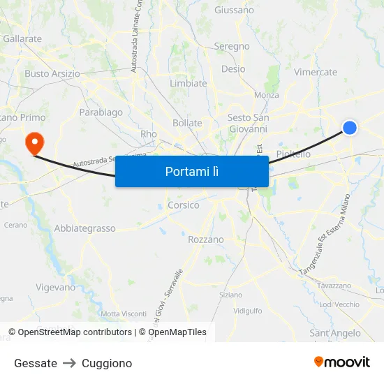 Gessate to Cuggiono map
