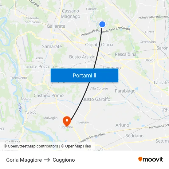 Gorla Maggiore to Cuggiono map