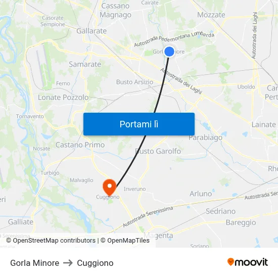 Gorla Minore to Cuggiono map