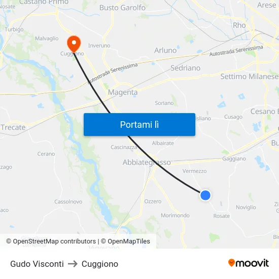Gudo Visconti to Cuggiono map