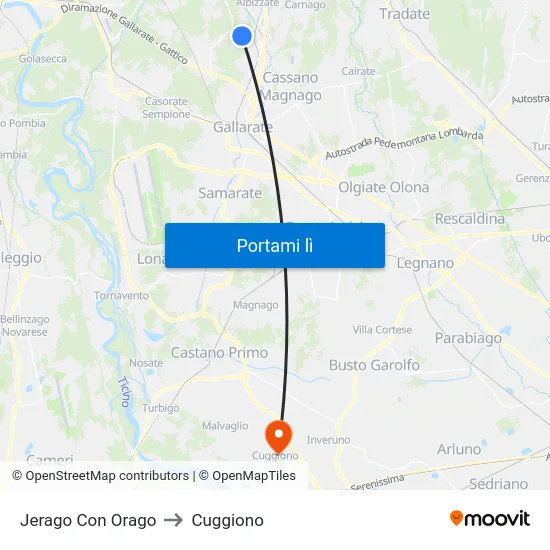 Jerago Con Orago to Cuggiono map