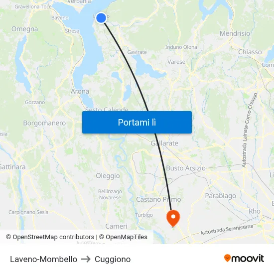 Laveno-Mombello to Cuggiono map