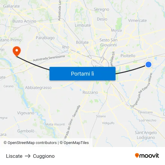Liscate to Cuggiono map