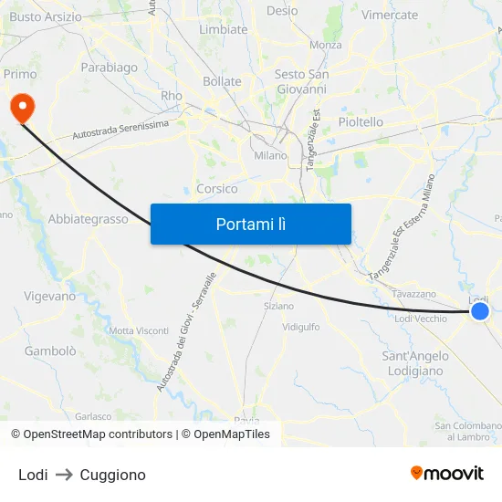 Lodi to Cuggiono map