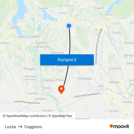 Lozza to Cuggiono map