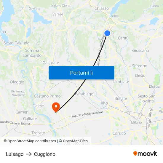 Luisago to Cuggiono map