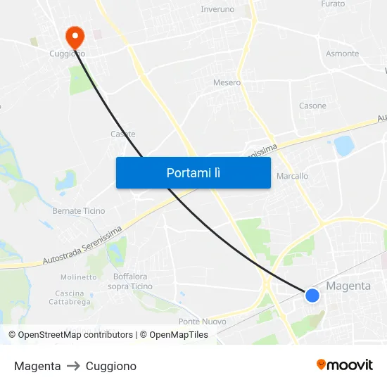 Magenta to Cuggiono map