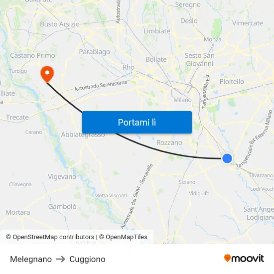 Melegnano to Cuggiono map