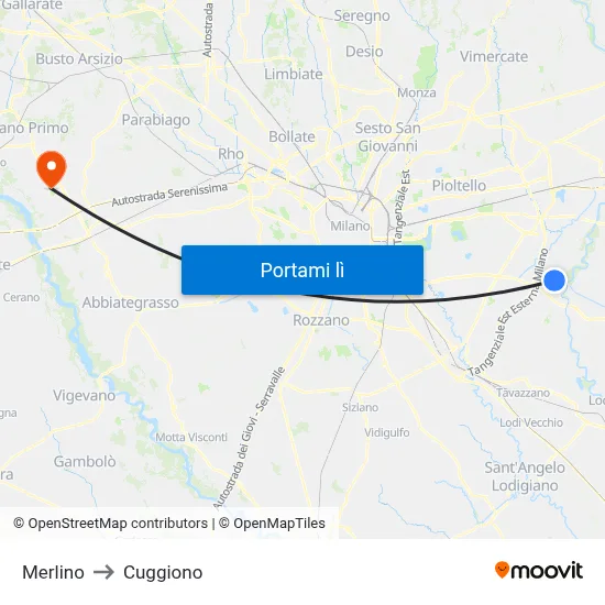 Merlino to Cuggiono map