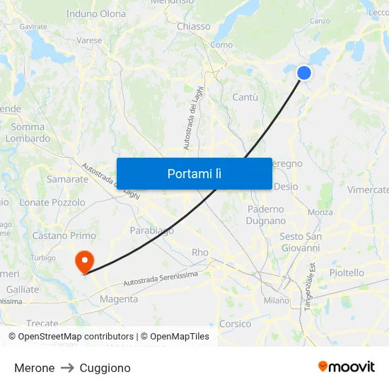 Merone to Cuggiono map