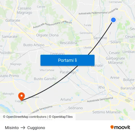 Misinto to Cuggiono map