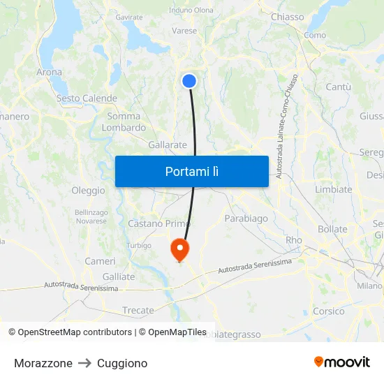 Morazzone to Cuggiono map