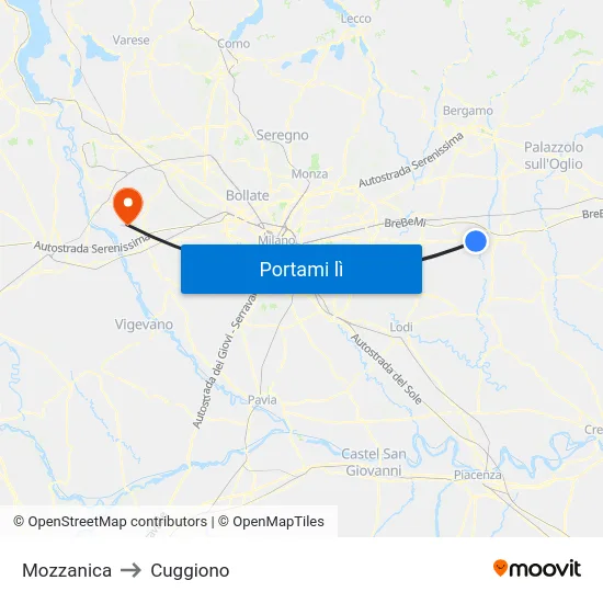 Mozzanica to Cuggiono map