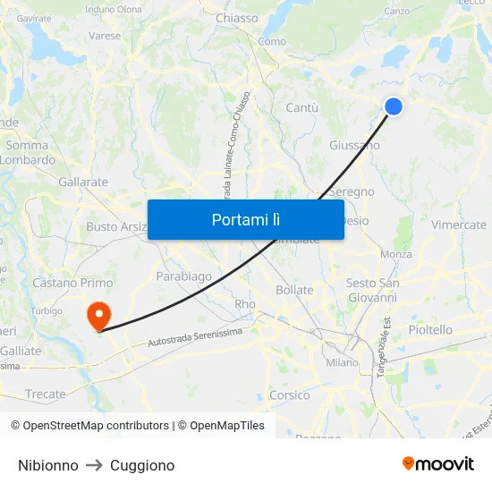 Nibionno to Cuggiono map