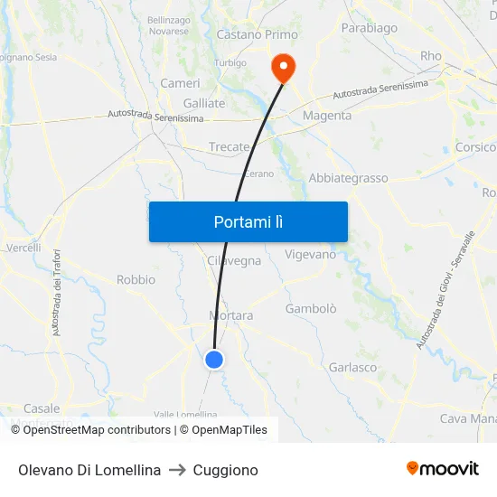 Olevano Di Lomellina to Cuggiono map