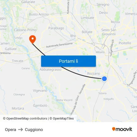 Opera to Cuggiono map