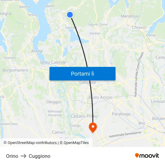 Orino to Cuggiono map